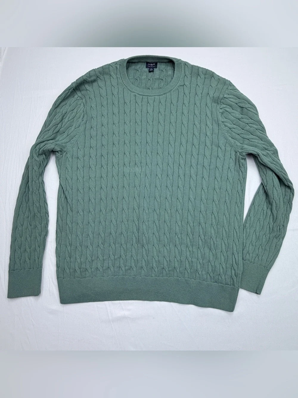 J. Crew Men's Sage Green Cotton Cable Knit Crewneck Sweater